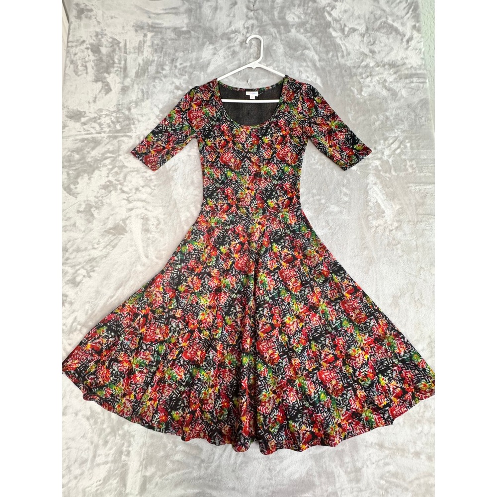 LuLaRoe XS Women's Floral Print Short Sleeve A-Line Midi Dress